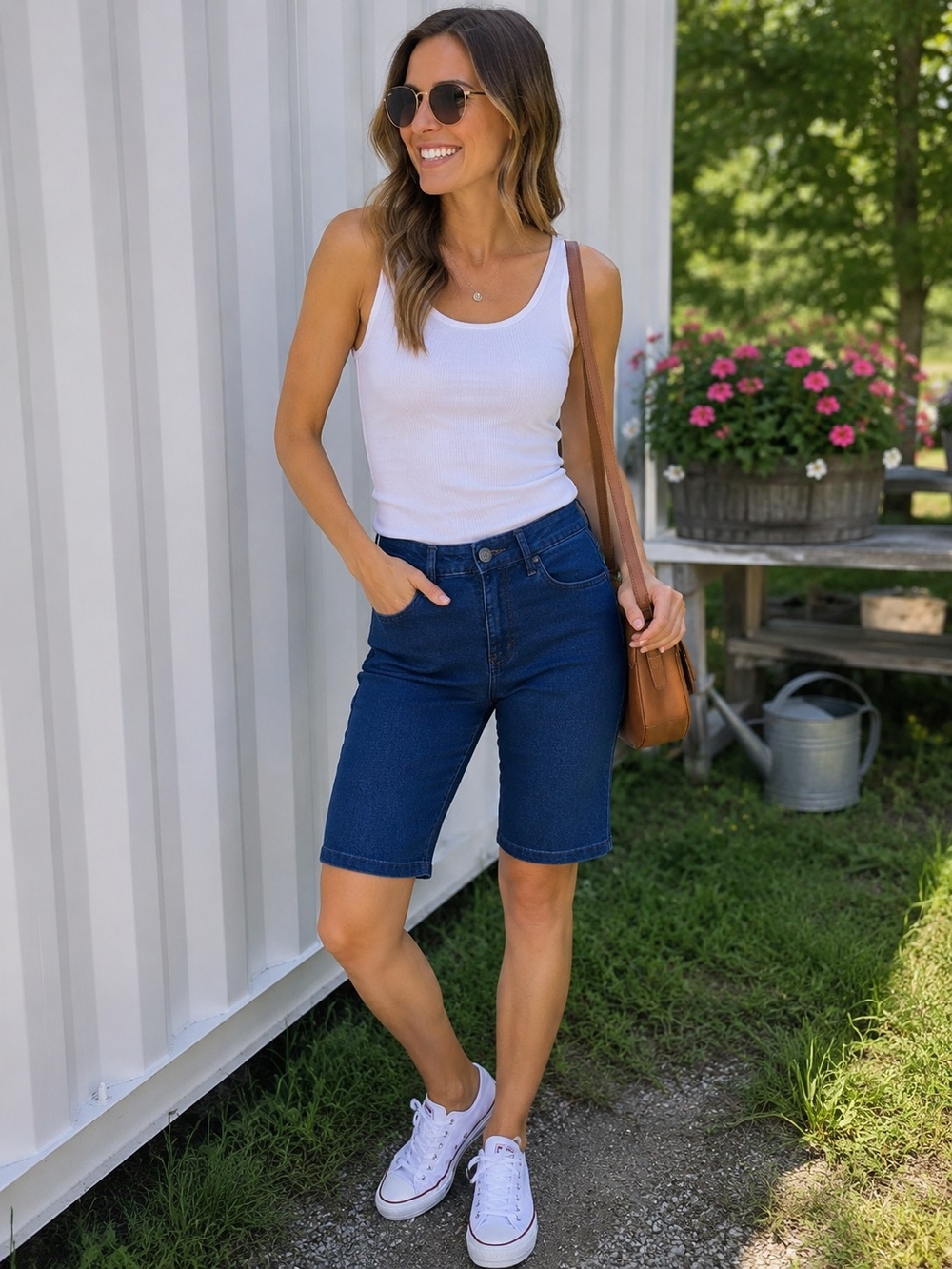 French Dressing (FDJ) Bermuda Denim Shorts | Size 2 | Stretch Mid-Blue